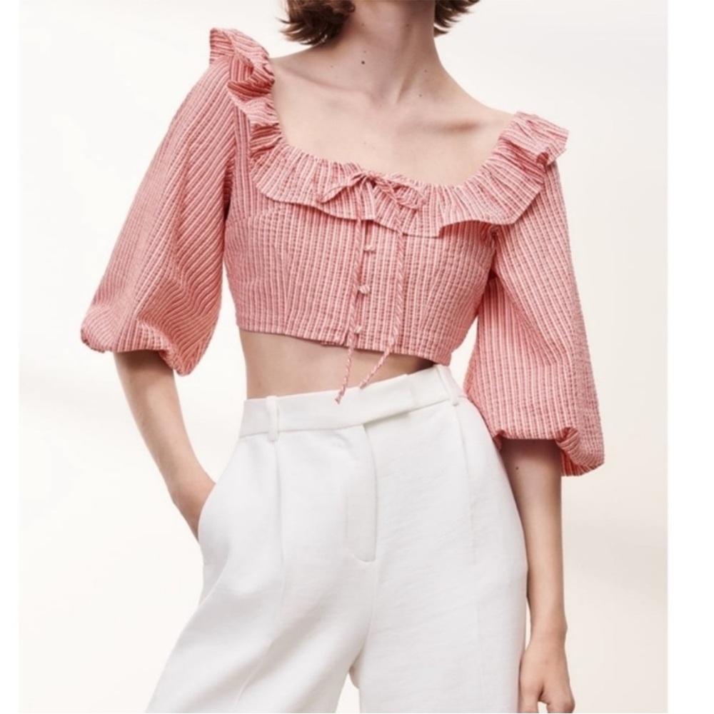 Zara Striped Ruffle Blouse